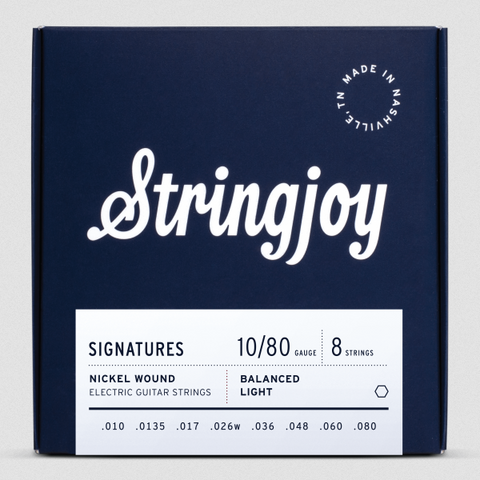 Stringjoy Signatures | 8 String Balanced Light Gauge (10-80) Nickel Wound Electric Guitar Strings