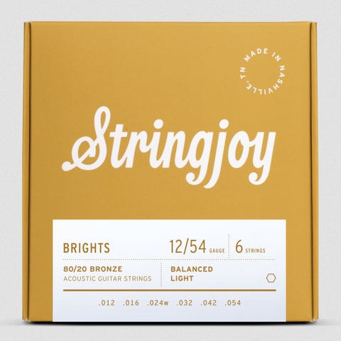 Stringjoy Brights | Light Gauge (12-54) 80/20 Bronze Acoustic Guitar Strings