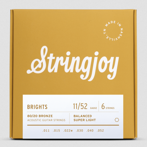 Stringjoy Brights | Super Light Gauge (11-52) 80/20 Bronze Acoustic Guitar Strings